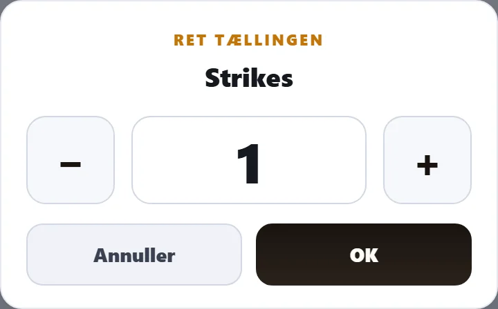 Antallet af strikes rettes.