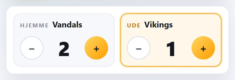 Vandals 2 â Vikings 1. Vikings er ved bat, sĂ„ deres felt er orange.