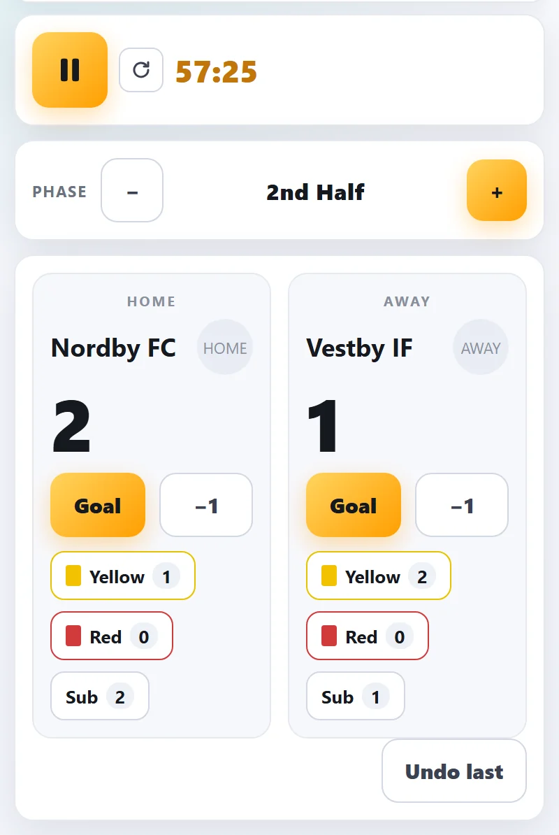 Soccer: phase, goals, cards and substitutions.