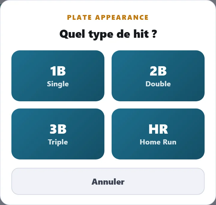 Après Hit : choisissez jusqu'où le frappeur est allé.