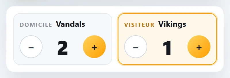 Vandals 2 – Vikings 1. Les Vikings sont à la batte, leur carte est donc orange.
