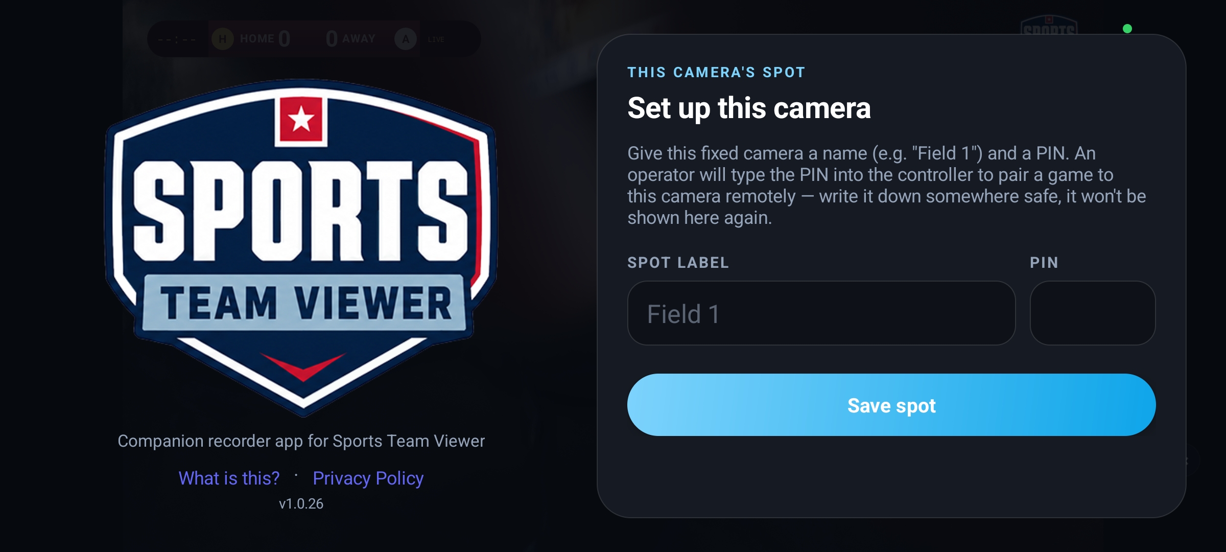 Setting the spot label, PIN, and one-time location fix.